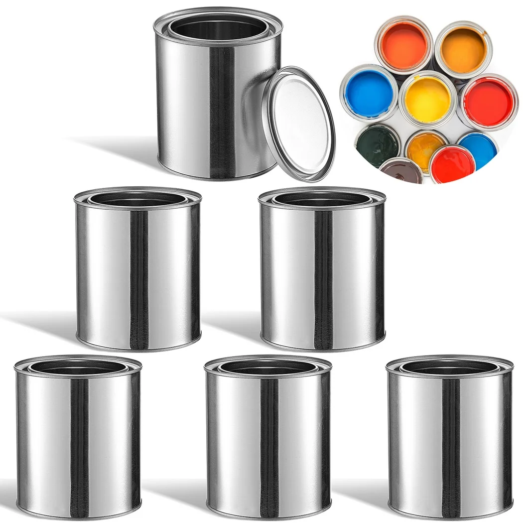 6Pcs Metal Paint Cans Empty Unlined Paint Cans 1/2 Pint Metal Paint Pails For Crafts DIY Projects Storage Containers For Paints