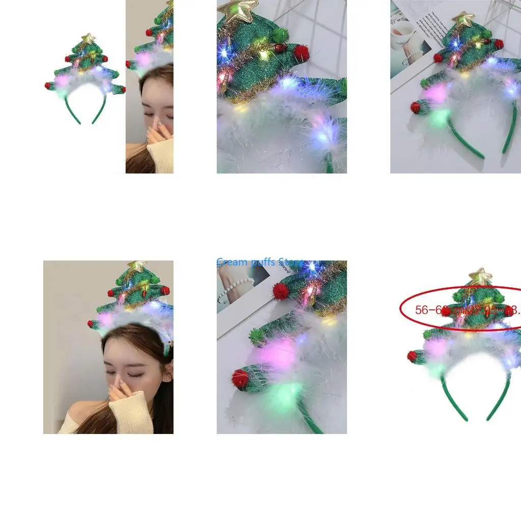 50LE Light Up Christmas Tree Headband Fun Costume Hair Hoop for Holiday Parties and Celebrations Wedding Birthday New Year