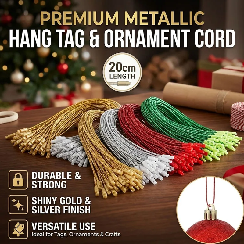 20cm Bullet Head Gold Silver Thread Tag String Christmas Ornament Hanging Rope for Xmas Party Decor DIY Gift Crafts Supplies