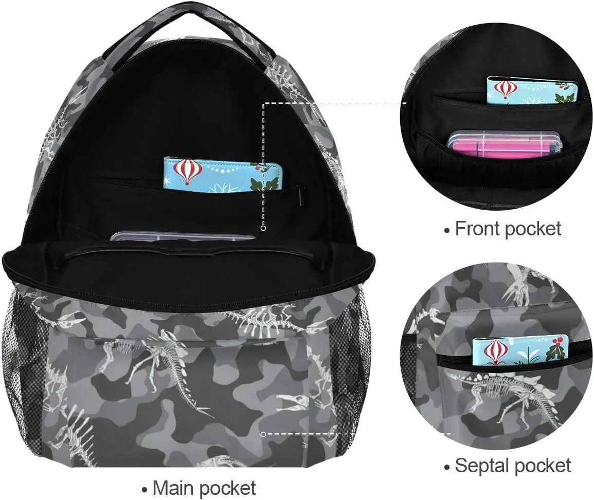 Plecak dla dzieci chłopców z kamuflażem szkieletu dinozaura, wzór dinozaura, tornister szkolny, plecak na laptopa, zwierzęta, komputer, casual