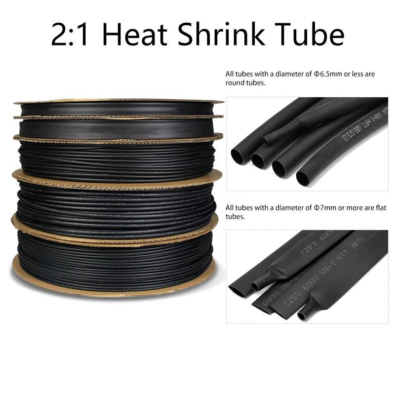 Tubo Termocontraíble de 1 a 10 m, Relación de Contracción 2:1, Color Negro, Diámetro de 0,6 a 120 mm, para Reparación de Cables, Envoltura Protectora, Bricolaje, Impermeable, de Poliolefina