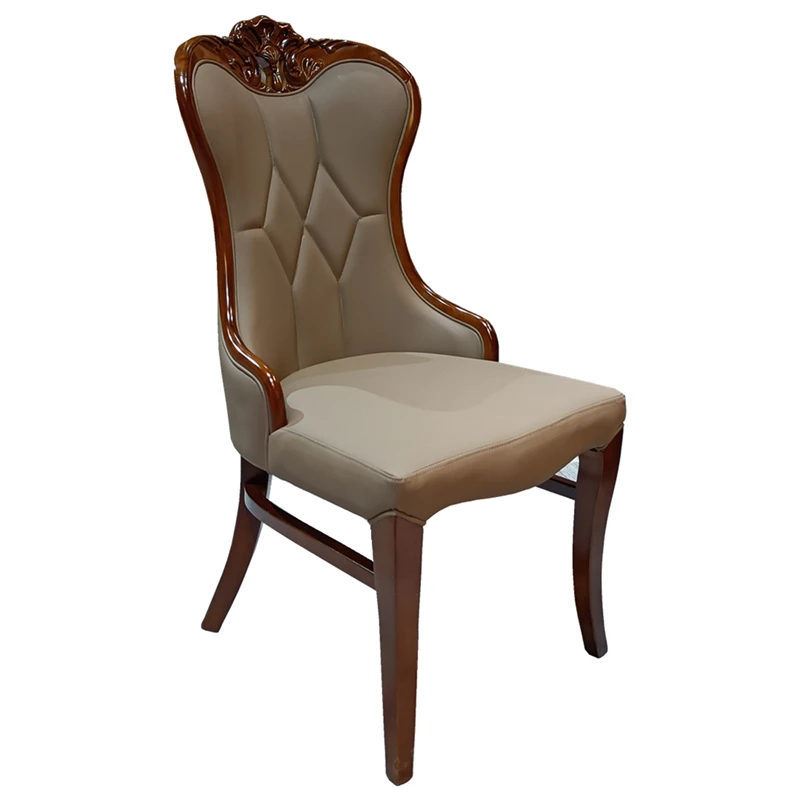 

European home carved solid wood Internet celebrity restaurant gray leather back leisure hotel box chair