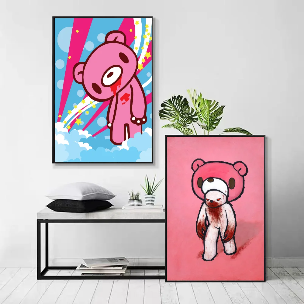 1pc Cartoon Gloomy Bear Poster Self-adhesive Art Waterproof Paper Sticker Coffee House Bar Room Wall Decor