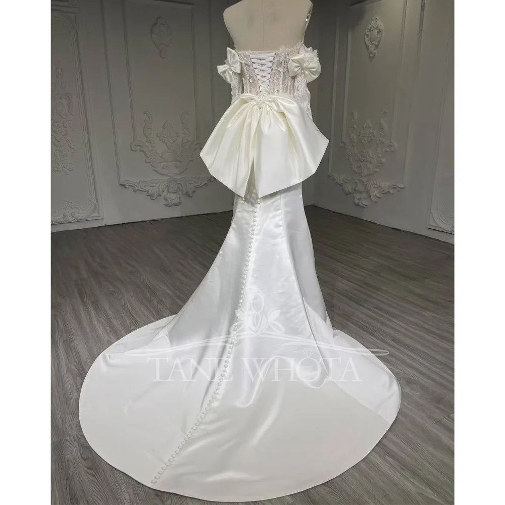 Abito da sposa sexy di lusso con scollo a cuore e applicazioni sul retro con fiocco Abito da sposa personalizzato Hochzeitskleid per spose eleganti