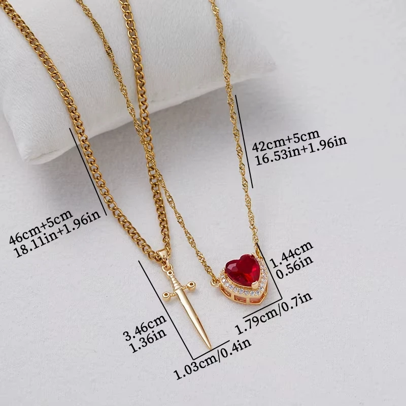 Herz und Schwert Halsketten-Set Rosen-Schmuck Geschenkbox EDELSTAHL Kristall Paar-Halsketten Muttertag Geschenkideen für Frauen – Detail 11