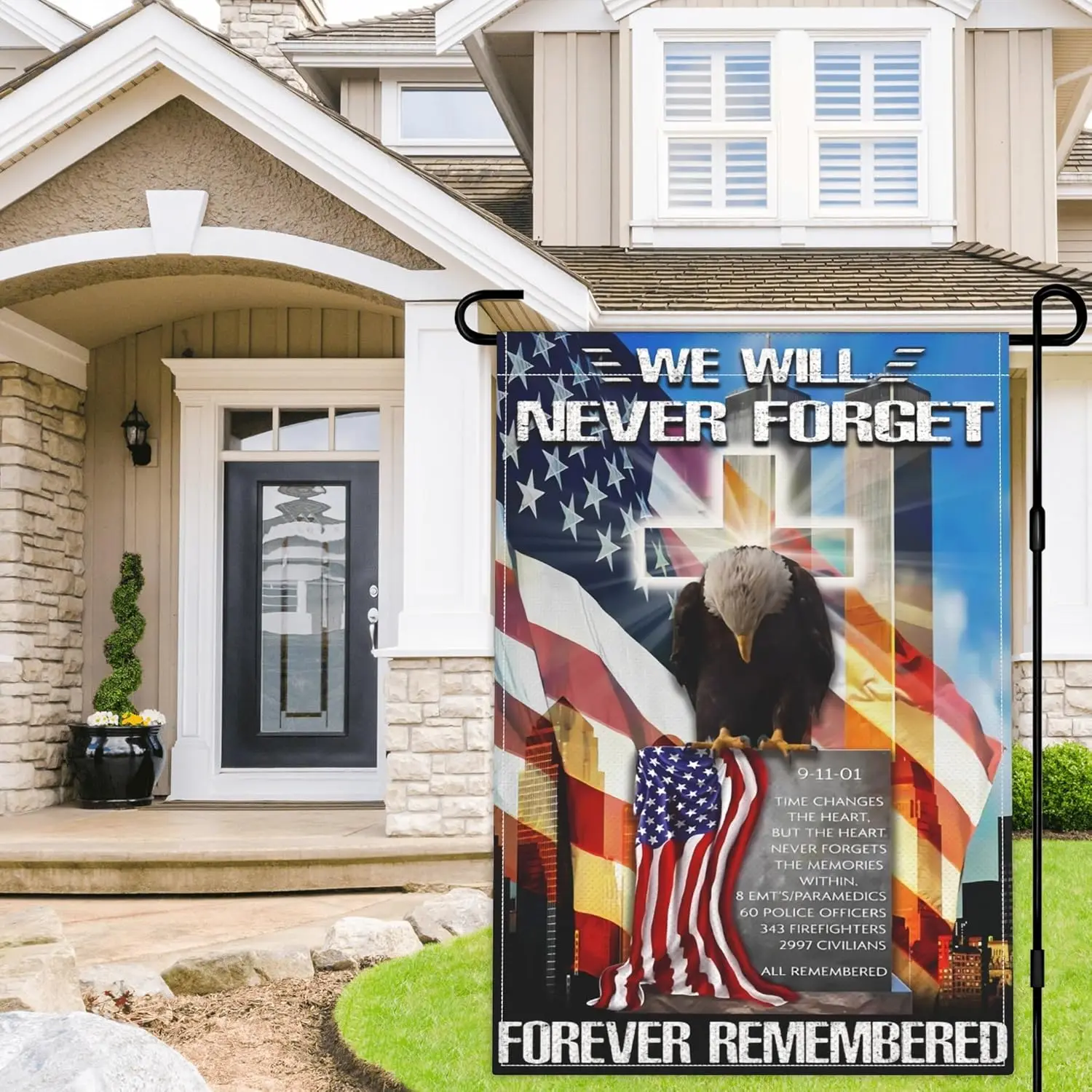 911 Never Forget Garden Flag 12x18 Inch American We Remember 9/11 American Patriot Day Garden Flag 3ply Polyester Double Sid uui