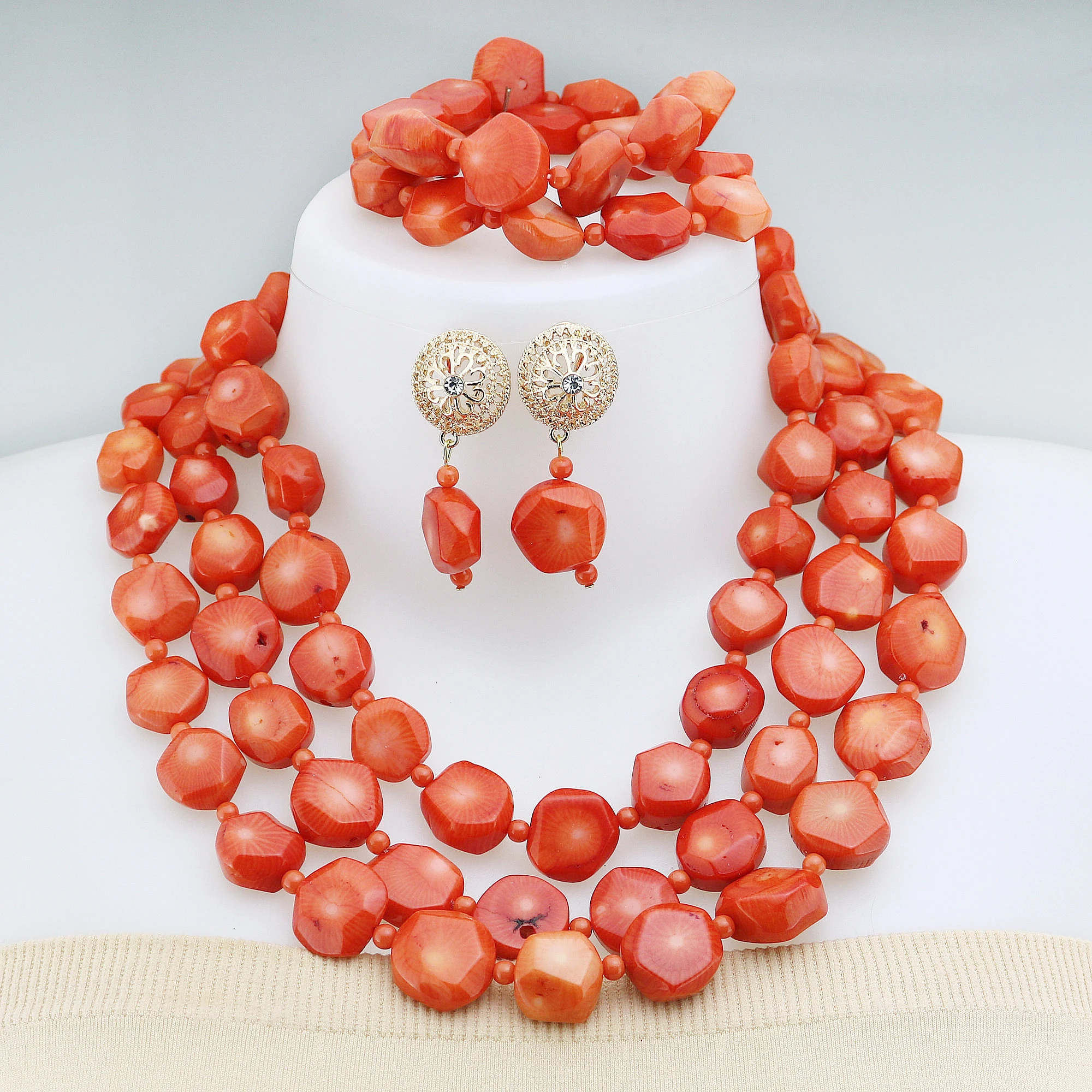 

Natural coral necklace Luxury Original Orange Coral Groom Necklace Nigerian Bride Party Wedding Jewelry Set