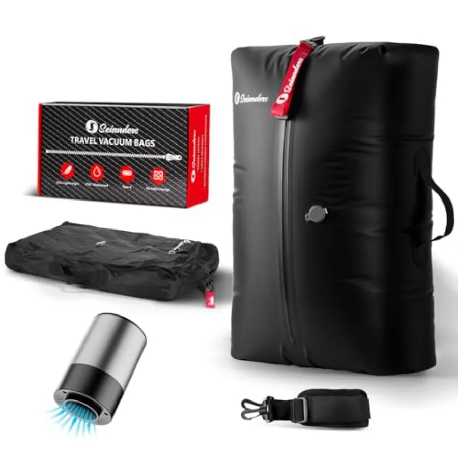 

Vacuum Bags for Travel Luggage 1PCS + 6.0kPa Pump Vacuum Clothing Compression Bag with Adjustable Shoulder Strap 50.6L Large Ca