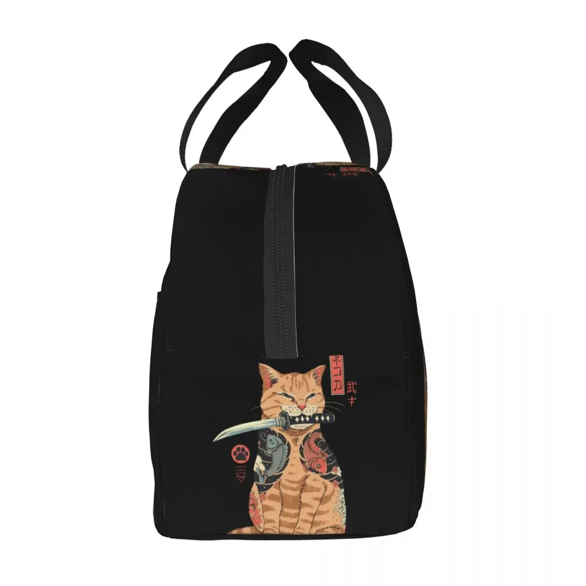 Borsa per il pranzo con gatto samurai giapponese da donna, riutilizzabile, termica, isolata, per il pranzo, per bambini, scuola, cibo, picnic, borse per la conservazione