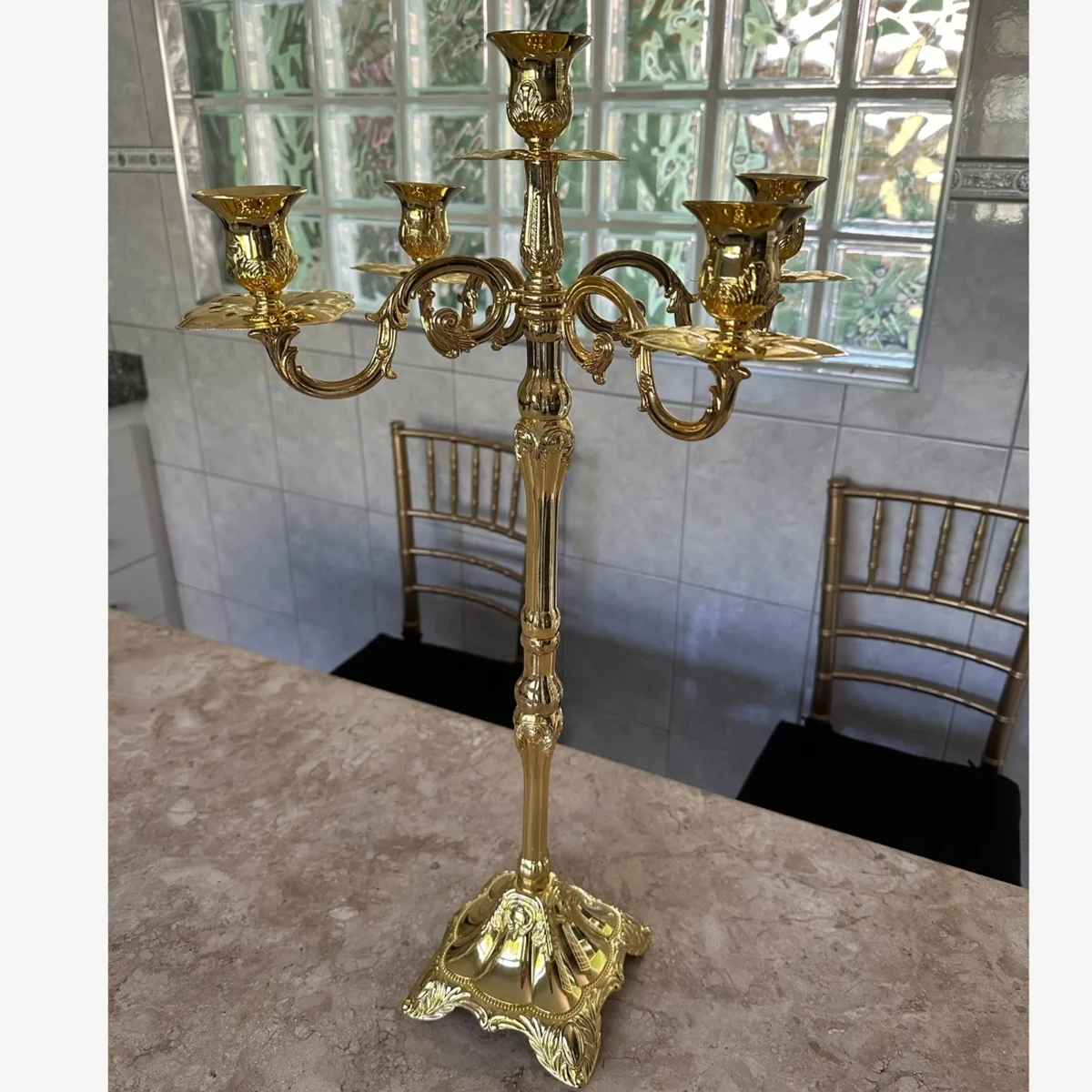 

10pcs(65cm)Wedding Decorations Gold Metal Candelabra 5 Arms Candle Holder Centerpiece For Weddings backdrop arch stand