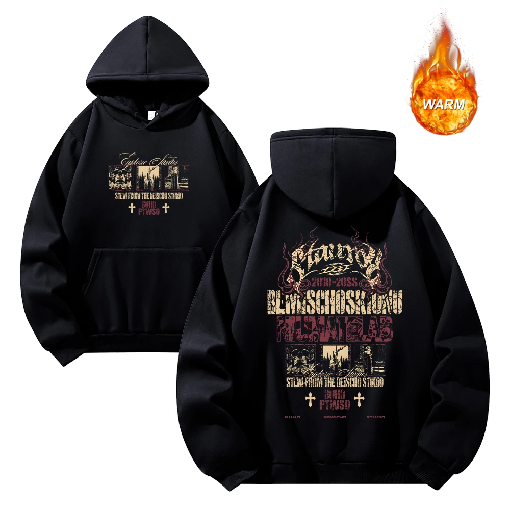 Men's Retro Skull Print Hoodies Autumn And Winter Casual Warm Pullover Sweatshirt Everyday Street Style Commute Sports Top