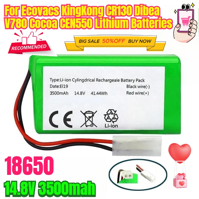 

14.8V 3500mah for Ecovacs KingKong CR130 Dibea V780 Cocoa CEN550 Lithium Batteries