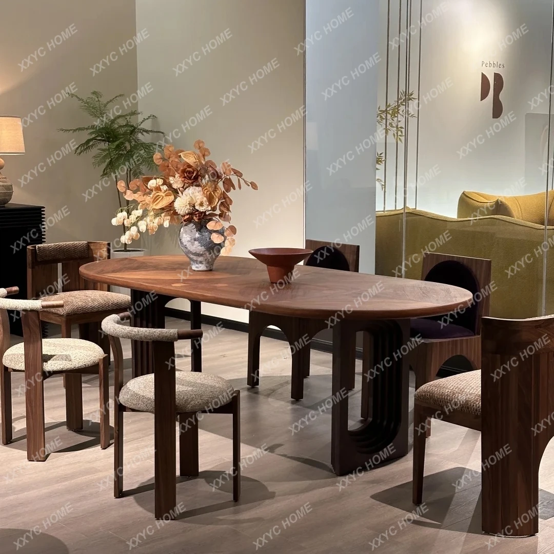 

Обеденный стол из массива черного ореха в стиле ваби-саби, дизайнерский, простой, овальный, для переговоров, рабочий стол