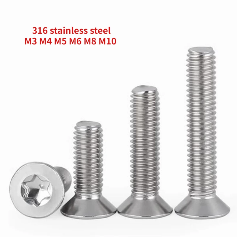 High Quality M3 M4 M5 M6 M8 M10 GB2673 316 A4 Marine Grade Stainless Steel Six-Lobe Torx Flat Countersunk Head Bolt Screw