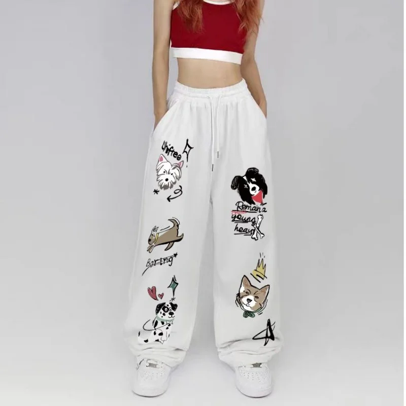 Pantaloni da ballo jazz alla moda carini Pantaloni a gamba larga con graffiti dei cartoni animati Pantaloni sportivi Harajuku Streetwear Pantaloni comodi a vita alta