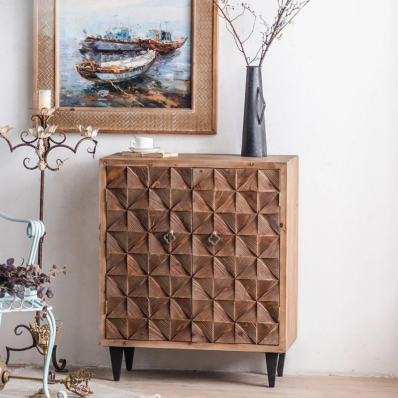 Living room sofa side cabinet, solid wood carving flower decorative cabinet, locker, old entrance cabinet, chest cabinet