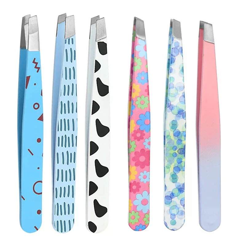 1PC 眉毛ピンセット漫画パターンヘア美容細毛プラー ステンレス鋼斜め眉毛クリップ除去メイクツール