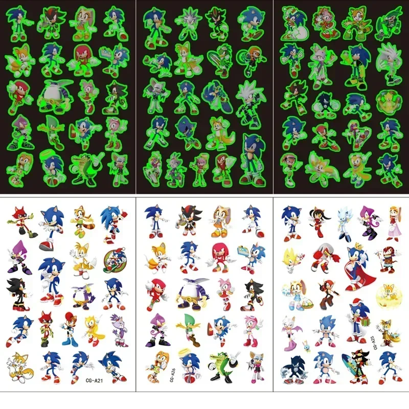 Sonics Anime Game Children's Glowing Stickers Hedgehog Shatner Cruz Rukie Blooz Doll Animal Waterproof Stickers Toy Kid's Gift