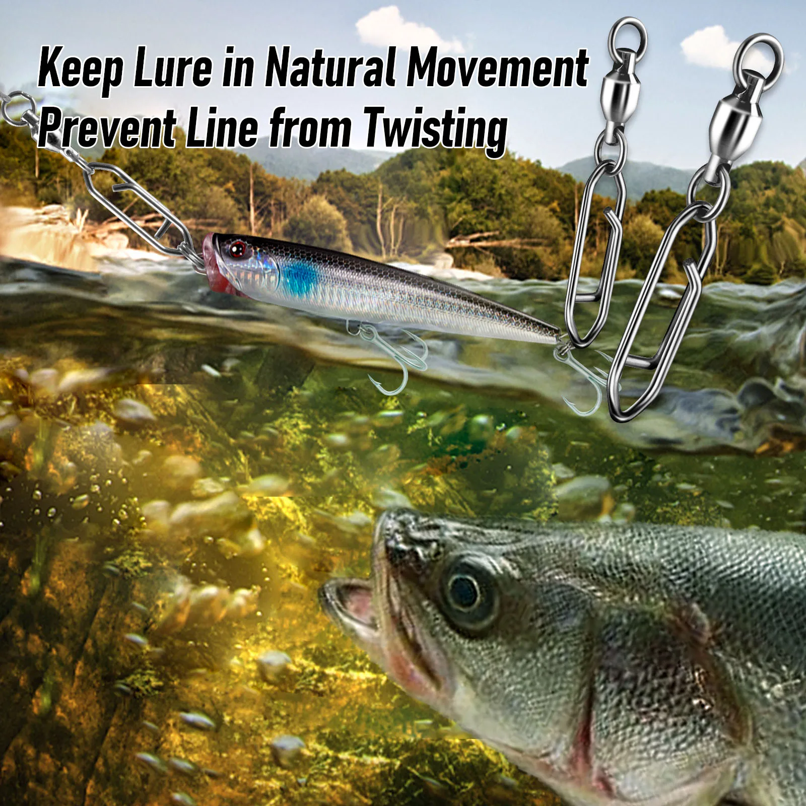 10 Stück Angelwirbel mit Power-Clip, Edelstahl-Kugellager-Wirbel, Schnellwechsel-Clip für Crankbait und Swimbait – Detail 8