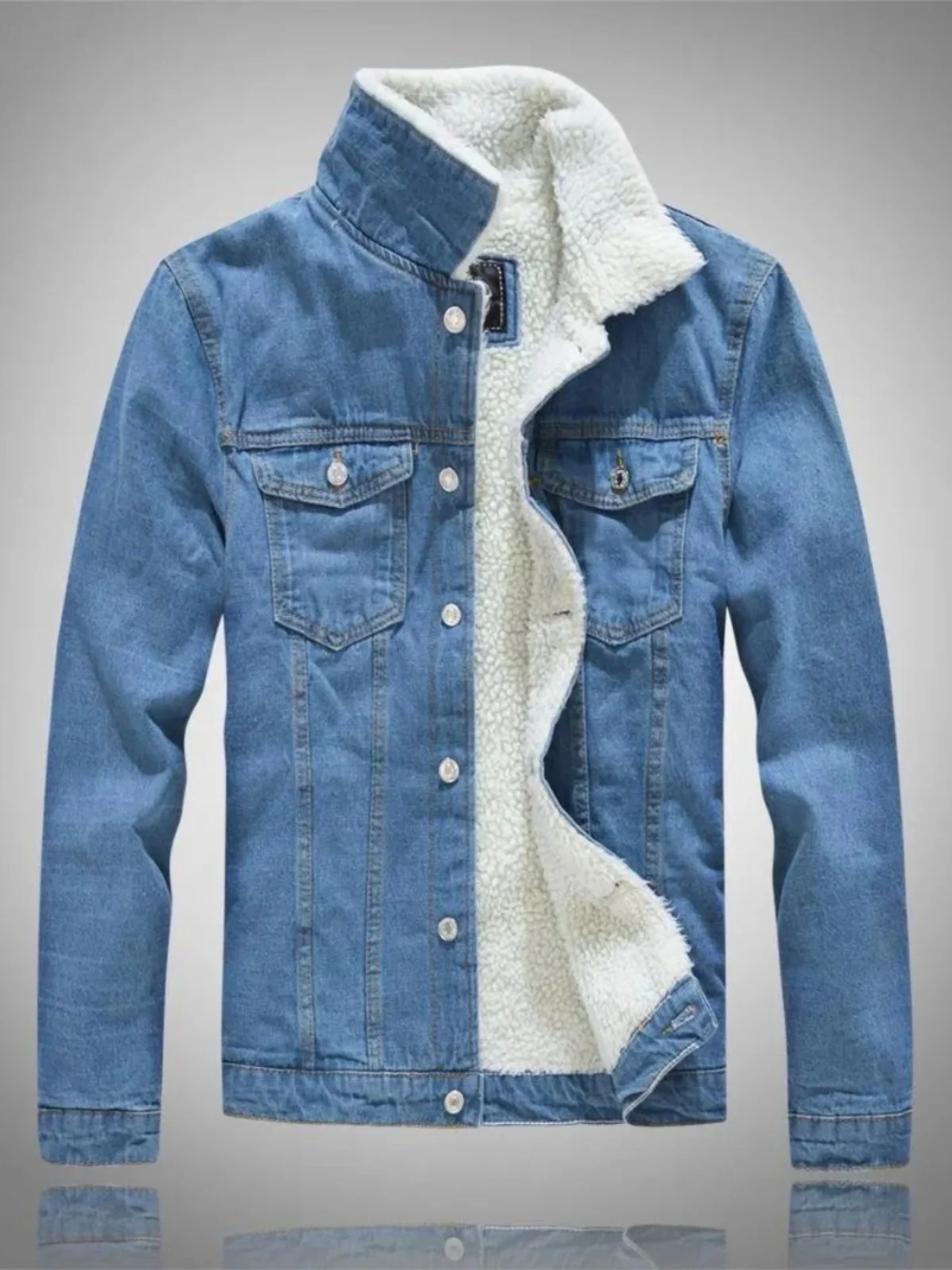 

Autumn Winter New Faion Color Lamb Wool Denim Jaet Youth Trendy Stand Fit Long Sve Flip Collar ort Sle for Teens