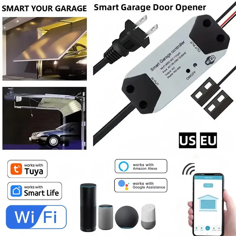 Tuya WiFi Smart Garage Door Opener Controller Motorized Door Opener Wireless Remote Works With Voice Control Alexa Google Home