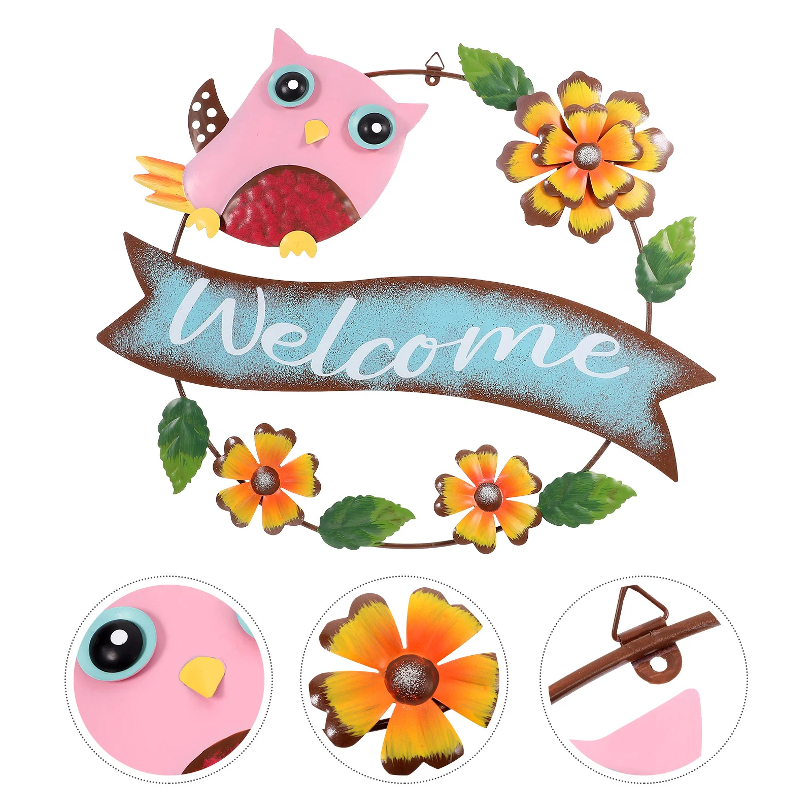 

Welcome Sign Flower Hanging Signs Garden Wall Outdoor Iron Owl Decor Floral