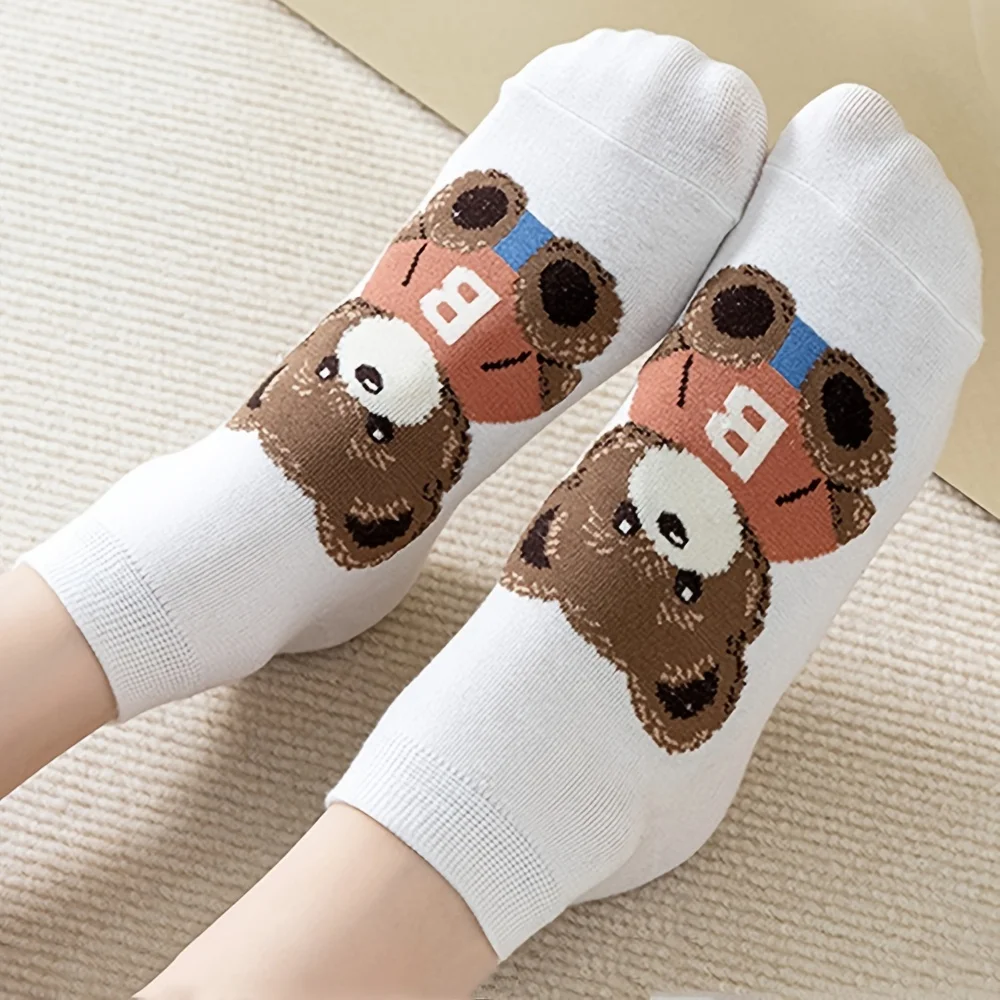 5Pairs Women Cute Bear Ankle Socks Fashion Breathable Comfortable Soft Kawaii Low Cut Sock High Quality Casual Cotton Sox Female