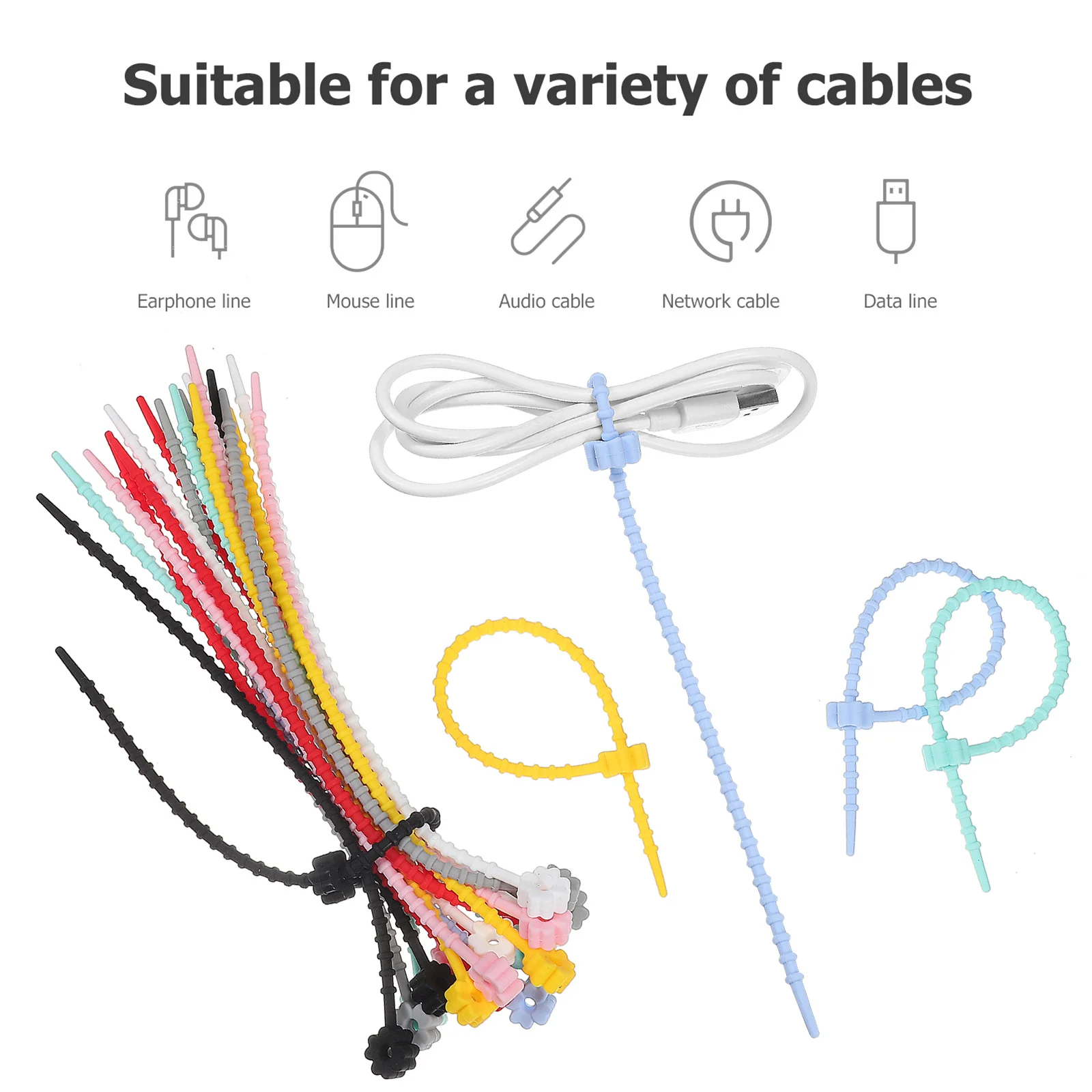 

24Pcs Silicone Cable Ties Data Line Ties Colorful Cord Organizer Wire Holder Strap for Bundling Cord Organizer