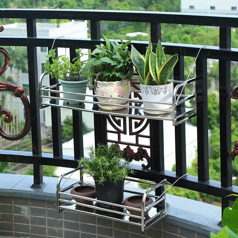 Hanging Flower Pot Stand Adjustable Stainless Steel Plant Balcony Railing Shelf Holder Flower Pots Organizer Closet Holders