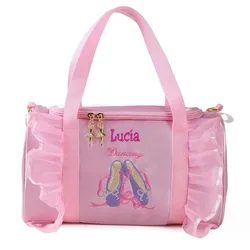 Sac de danse personnalisé pour filles, sac de ballerine pour enfants, polochon en dentelle rose pour classe de ballet, sac à main à bandoulière avec nom brodé