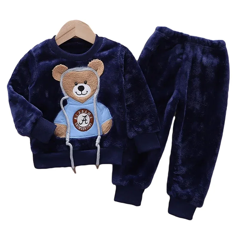 Baby Boy Winter Sets Plush Hooded Jacket 2pcs Children\'s Casual Outfit Suits Kids Arctic Velvet Tracksuit Toddler Girl Clothing