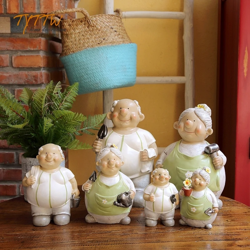 Rural Home Decor Living Room Desktop Decoration Marriage Handmade Decoration Elderly Couple Loving Old Grandpa and Grandma Doll