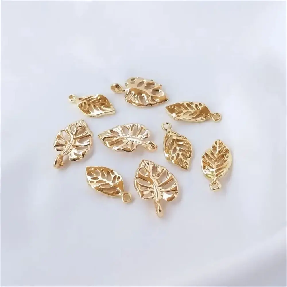 14K Gold Plated Accessories hollow three-dimensional leaf pendant diy handcrafted bracelet head ornaments pendant eardrop