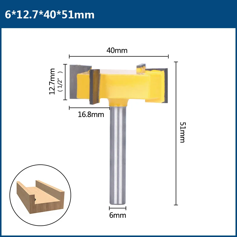 XCAN Wood Router Bit 6mm Shank 4 Edge T Type Slotting Cutter Woodworking Tool Wood Industrial Grade Milling Cutter Slotting