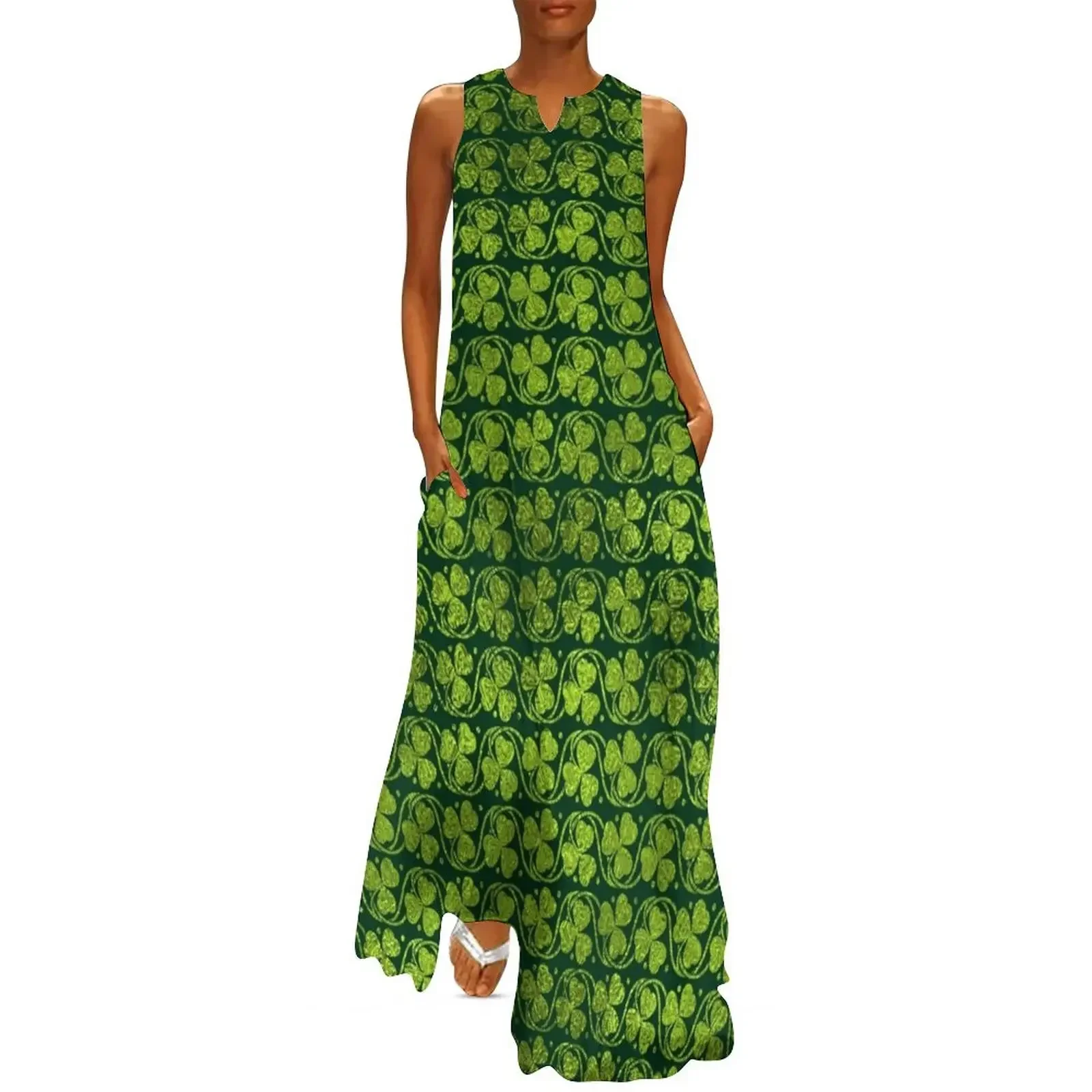 

Irish Shamrock -Clover Green Glitter pattern Long Dress Dresses luxury woman party dress women's summer dress 2025