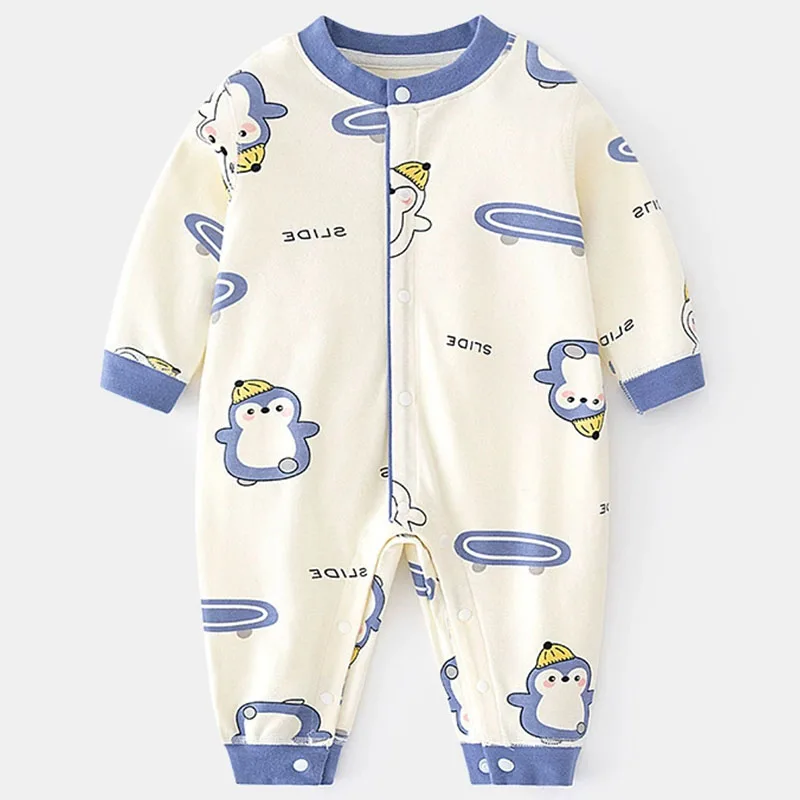 Spring Autumn Newborn Boy Clothes Casual Cartoon Cute Print Cotton Long Sleeve Rompers Jumpsuits Baby Boutique Clothing B025