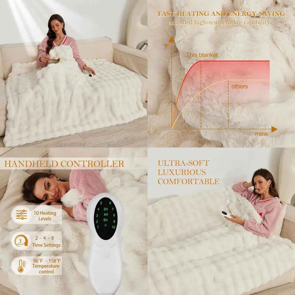 

Electric Heated Throw Blanket 51x63 - 5 Heat Levels, Timer, Digital Display, Washable, Plush White