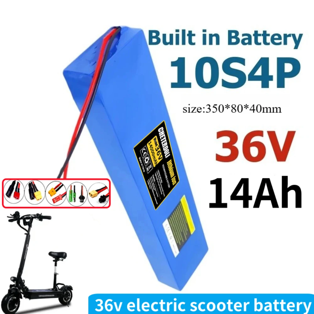 

36V 14Ah 10S4P 18650 Battery Pack with BMS, 42V 14000mAh High Power Lithium Ion for 250W 500W 750W Electric Scooter & E-Bike