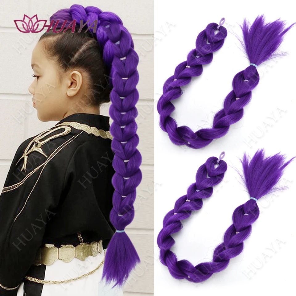 Синтетические плетеные фиолетовые волосы, хвост Руми, костюм, прическа, длинный хвост с резинкой и зажимами для детей, девочек, Рождество