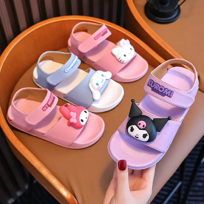 Hello Kitty 2024 new Kuromi Melody Cinnamoroll Children's Sandals Girls' Beach Shoes Anti Slip Soft Baby Slippers child shoes