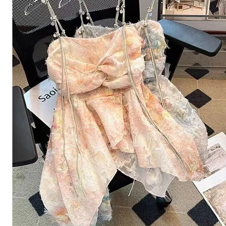Vacation Style Off-Shoulder Knot Sash Back Tied Sleeveless Wrap Belly Grid Top Small Vest Knitted Thin Summer Women's Tube Top