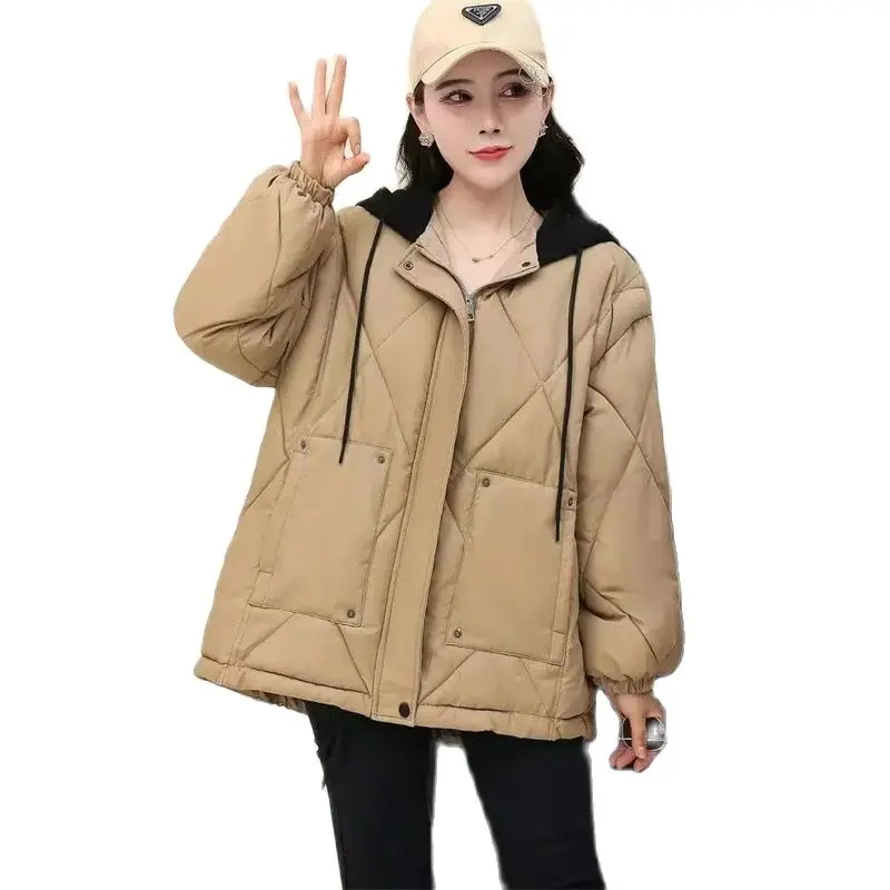 

Women Down Cotton Parkas Nice Winter Coat Jacket Female Casual Hooded Loose Overcoat Schoolgirl Warm Down Cotton Parkas C