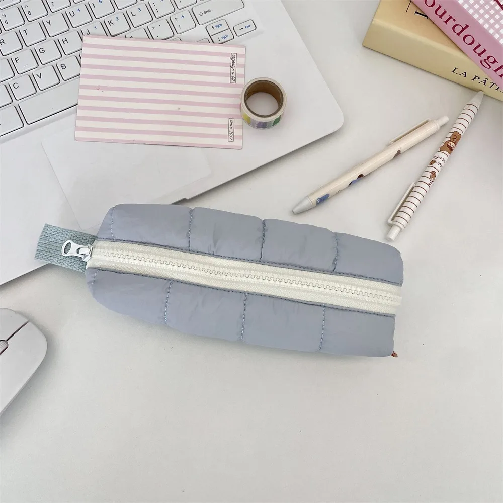 

Cute Solid Color Pen Bag Large Capacity Soft Stationery Bag with Handle Gift Cosmetic Bag Students Supplies