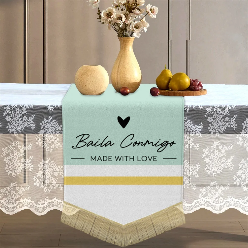 1Pc Custom Photo Table Runner Double Sided Personalized Picture Tassel Table Flag Wedding Dining Room Party Home Decor Gift