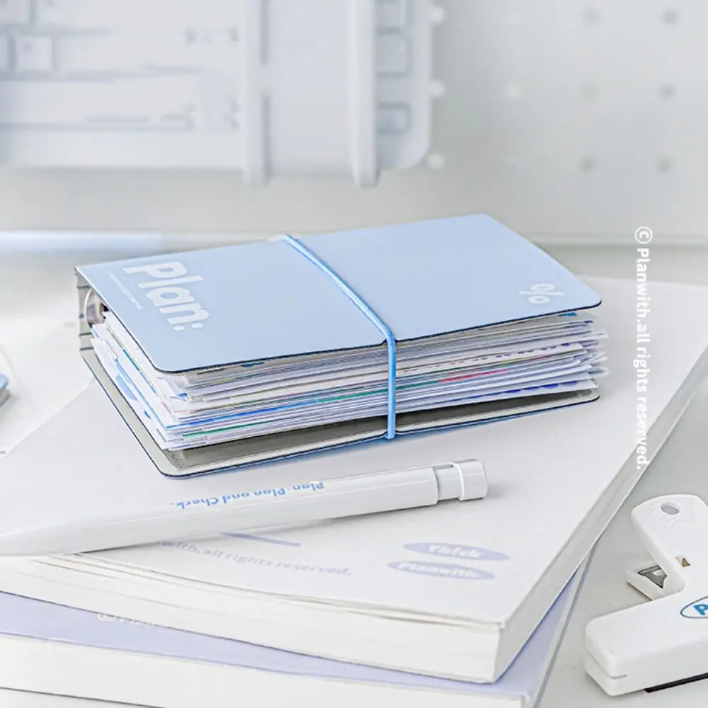 Durable 44 Sheets Mini Pocket Notebook Mini 6 Ring Loose Leaf Portable Handbook White Blue Cute Diary Book Student