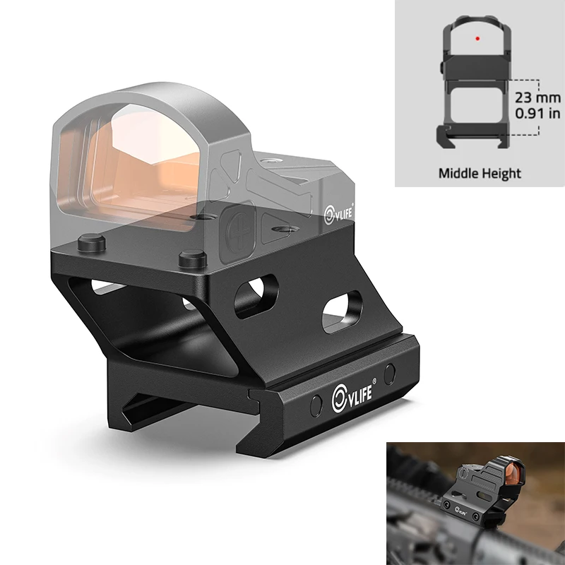 CVLIFE Red Dot Riser Mount Reflex Sight Optic Sighting Riser Plate for 20mm Picatinny Rail 23mm Middle Heigth Aluminum