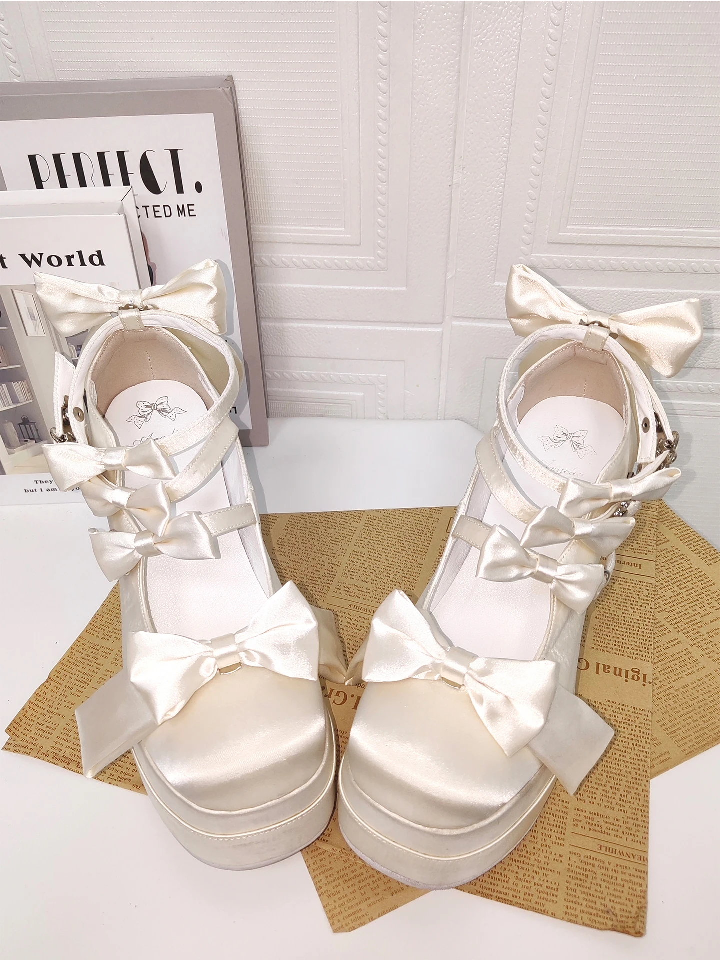 2025 New Lolita Shoes Round Head High Heels Bow High Heels Japanese Sweet Princess Dress Tea Party Shoes Large Sizes 34-47