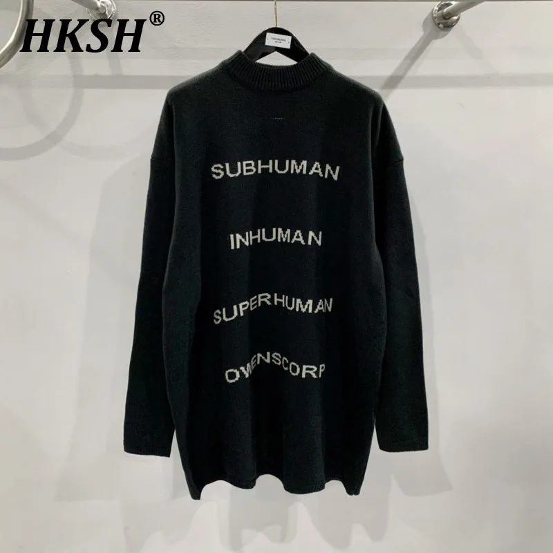 

HKSH Spring Autumn Men's Tide Streetwear Sweater High Street Vintage Knitted Wool Blended Top Fashion Chic Niche Pullover HK2045