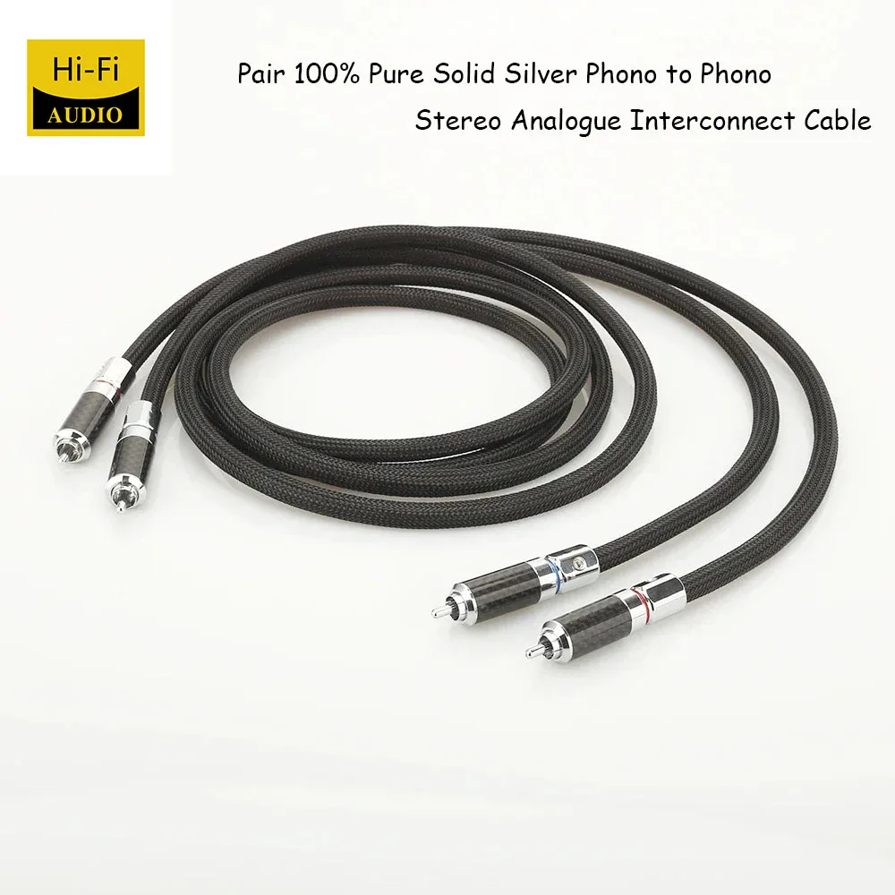 Pair 100% Pure Solid Silver Phono to Phono Stereo Analogue Interconnect Cable Compatible with Speaker, AMP, Turntable, Receiver