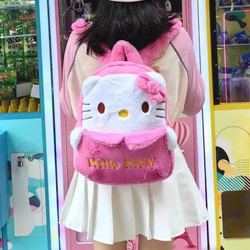 Sanrioed Hello Kittys Cartoon Plush Backpack Cinnamoroll Kuromi Girl Heart Large Capacity My Melody Jk Shoulders Bag Girls Gift